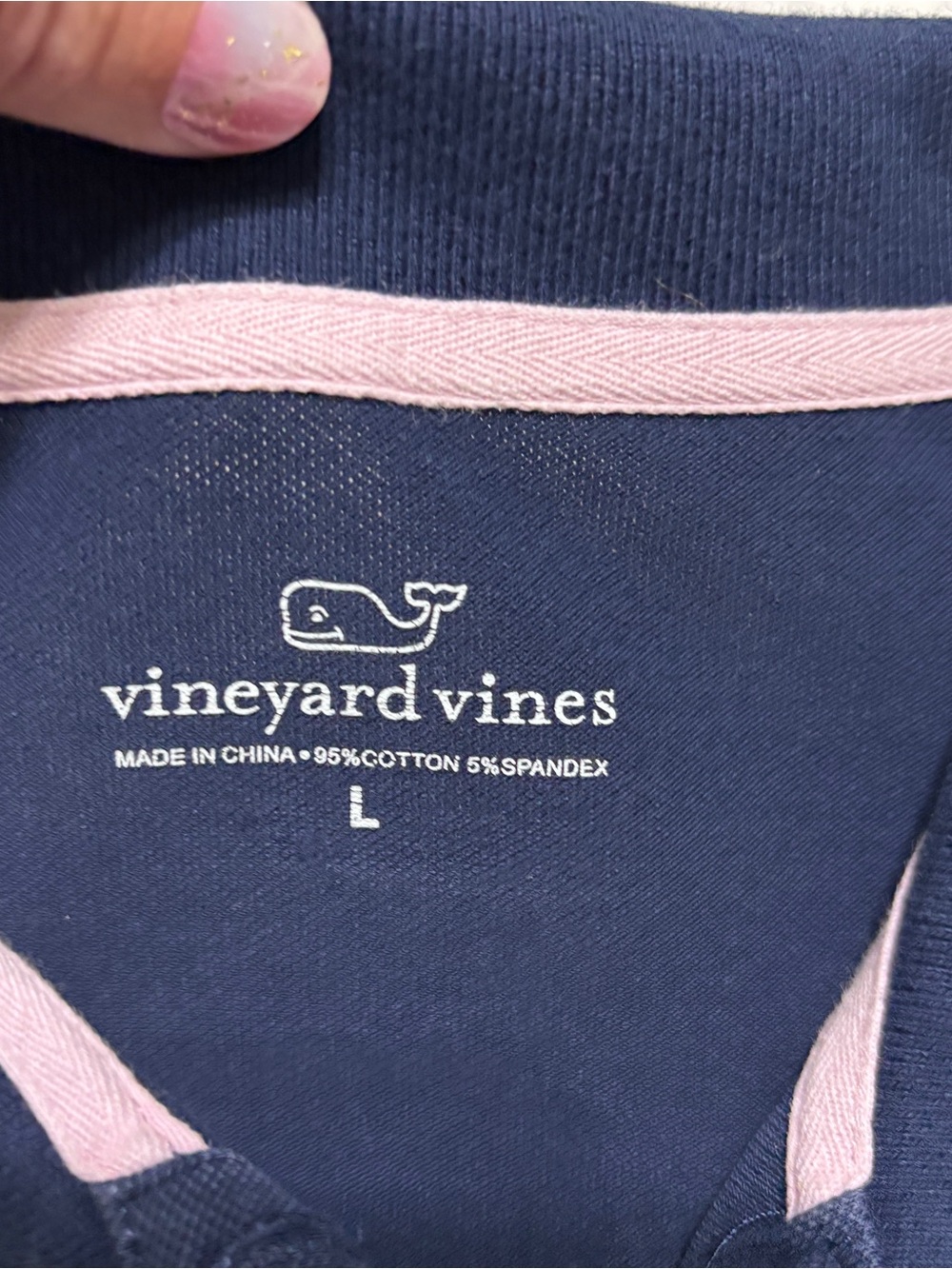 Vineyard Vines Navy Short-Sleeve Polo with Pink Whale Logo size L - Picture 3 of 7